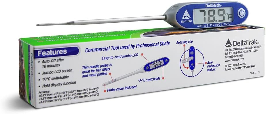 DeltaTrakessentials 11063 FlashCheck Jumbo Display Auto-Cal Needle Probe Thermometer