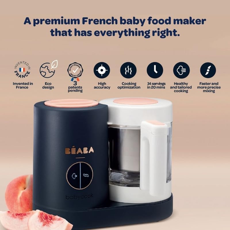 BEABA Babycook Neo Baby Food Maker | Non-Toxic Glass & Stainless Steel | Trusted by Celebrity Moms | Sustainable Baby Food Processor | Global Leader| 34 Servings in 20 Mins