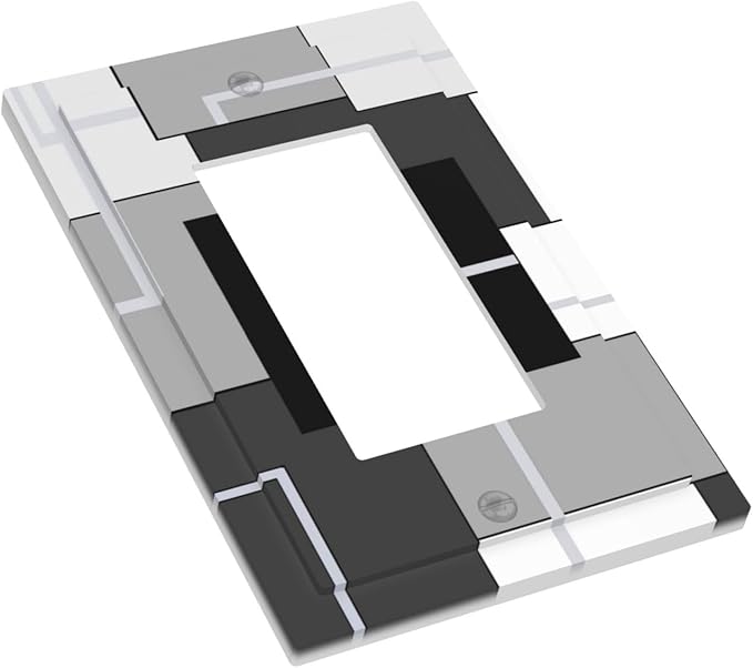 1 Gang Single GFCI/Decorator Rocker Outlet Light Switch Wall Plate Cover Modern Mid Century Aesthetics Abstract Geometric Black and White Grey Gray Decorative One Device Electrical Faceplate Dimmer