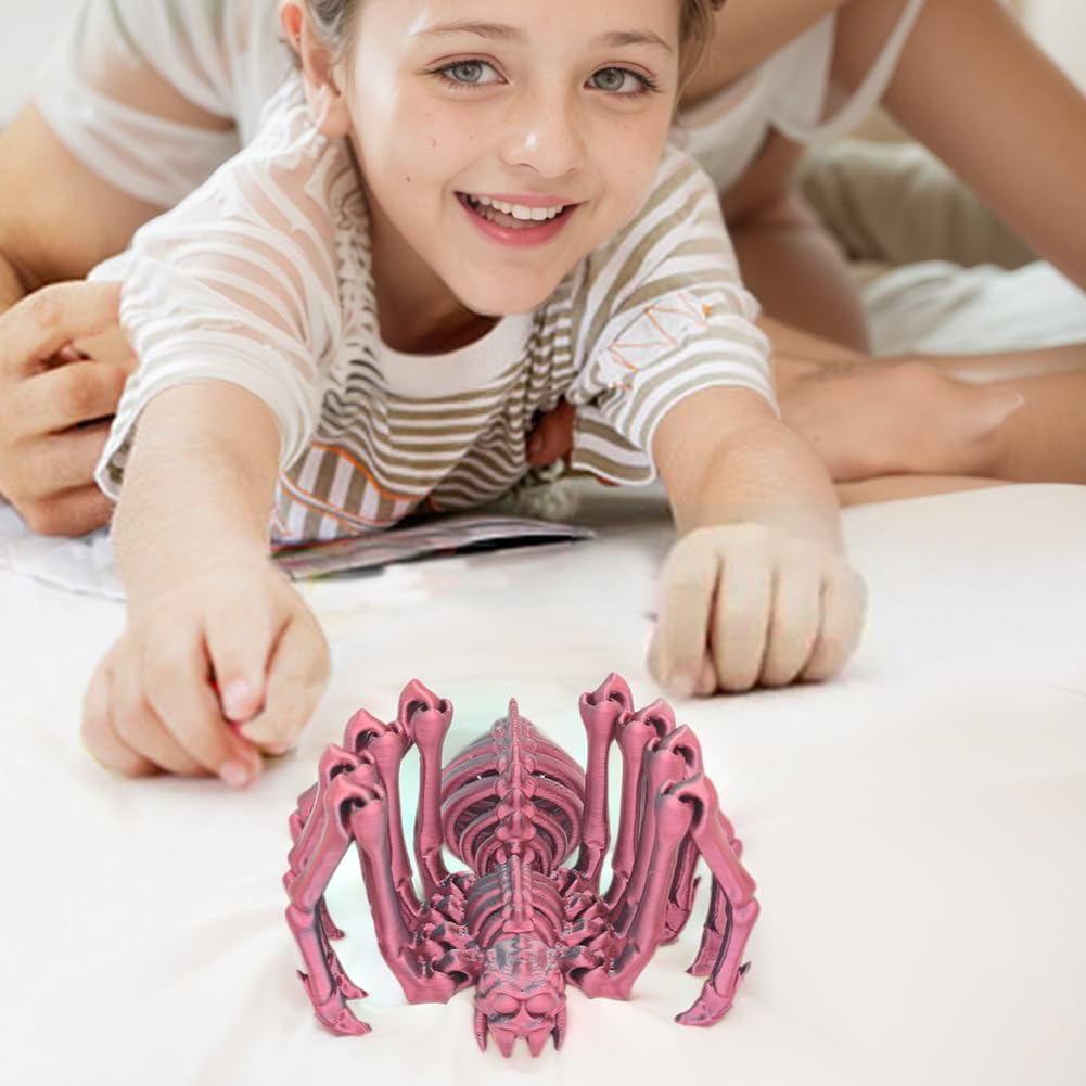 Large Skeleton Spider-Shy Spider,Halloween Decorations Skeleton Spider,Skeleton Spider Skull Bone Animal Skeleton Decorate Animal Halloween Skeleton Props (Laser Black Red)