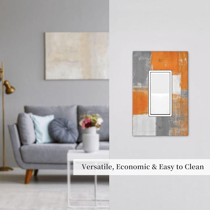1 Gang Single GFCI/Decorator Rocker Outlet Light Switch Wall Plate Cover Rustic Burnt Gray Orange Grey Beige Geometric Abstract Art Oil Paint Grunge Decorative One Device Electrical Faceplate Dimmer