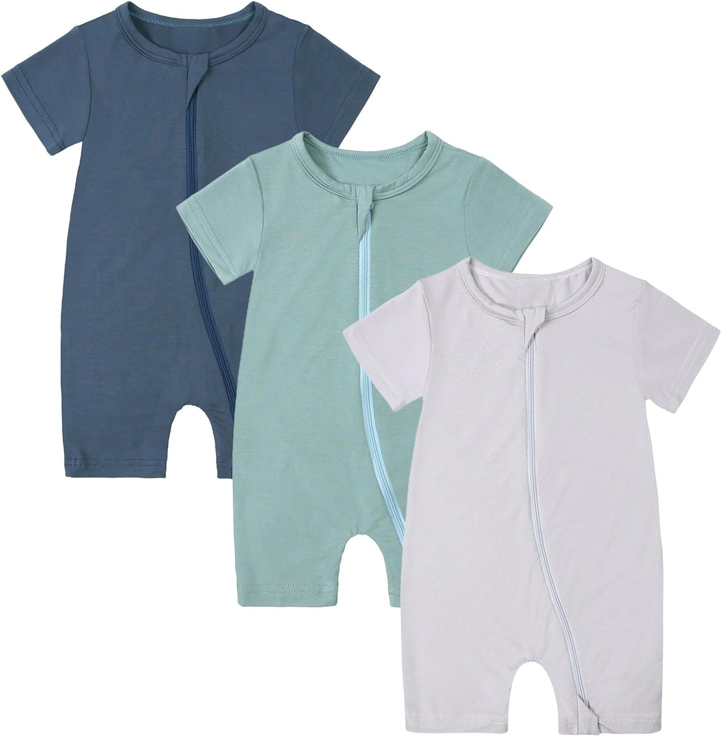 OPAWO Bamboo Baby Pajamas 3 Pack, Double Zipper Bamboo Sleepers for Baby Boy Girl Romper, Toddler Summer Clothes Outfit 0-24M