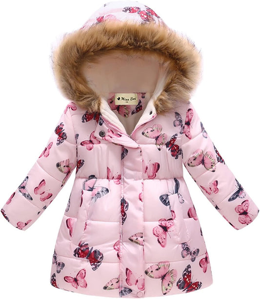 Miss Bei Girl's Winter Coat Jacket Hooded Kids Toddler Flower Print Parka Outwear Warm Cotton Puffer Hooded Jacket