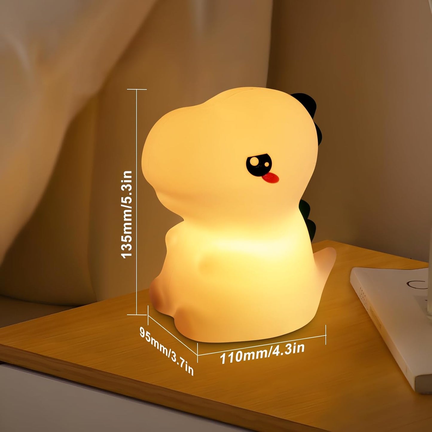 Night Light for Kids, 7 Color Changing BPA-Free Silicone Lamp with Touch Control, Eye Protection, Rechargeable Battery, Soft & Safe Nursery Lamp for Boys & Girls (Dinosaur)