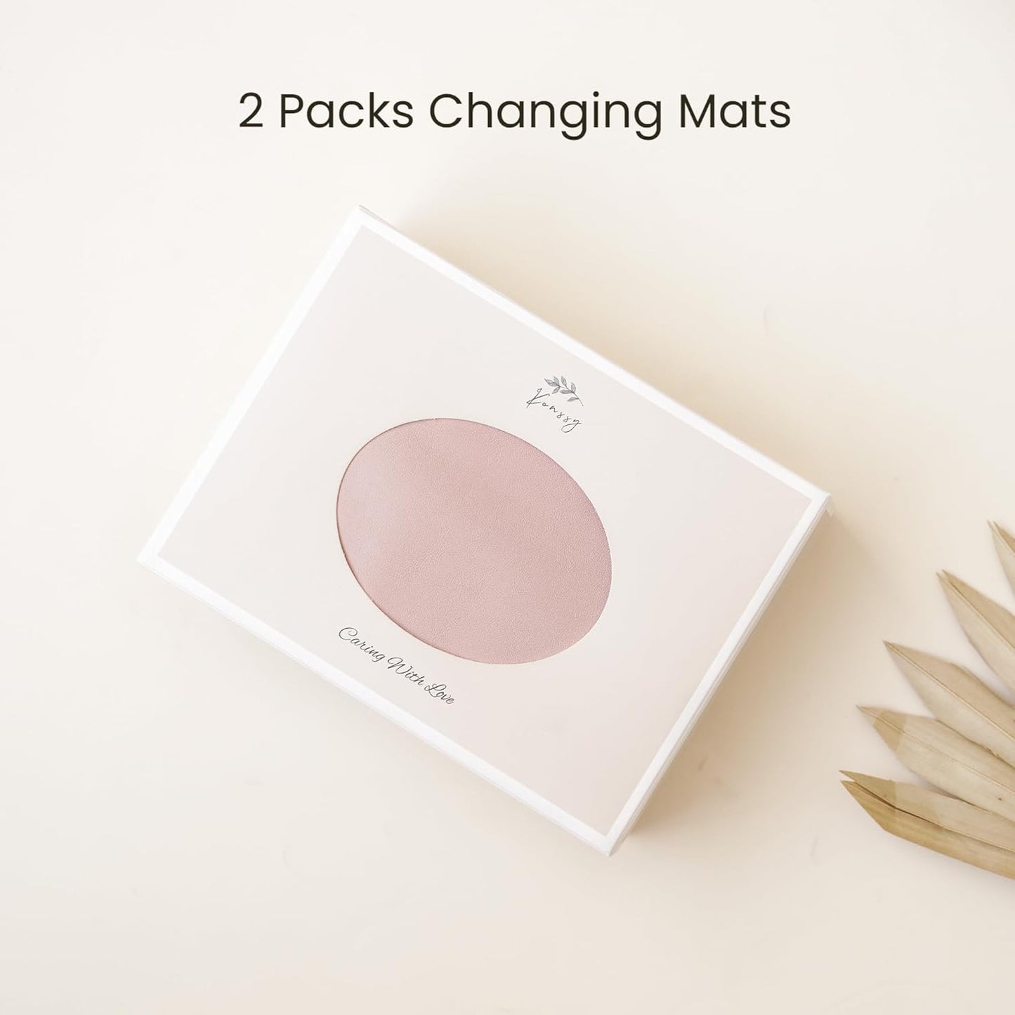 Konssy Faux Leather Baby Changing Mat 2 Pack, Waterproof, Wipeable & Portable Diaper Changing Pad for Travel or Home, Foldable Mat Fits Perfectly in Diaper Bag, 30 x 17 inches (Blush,Beige)