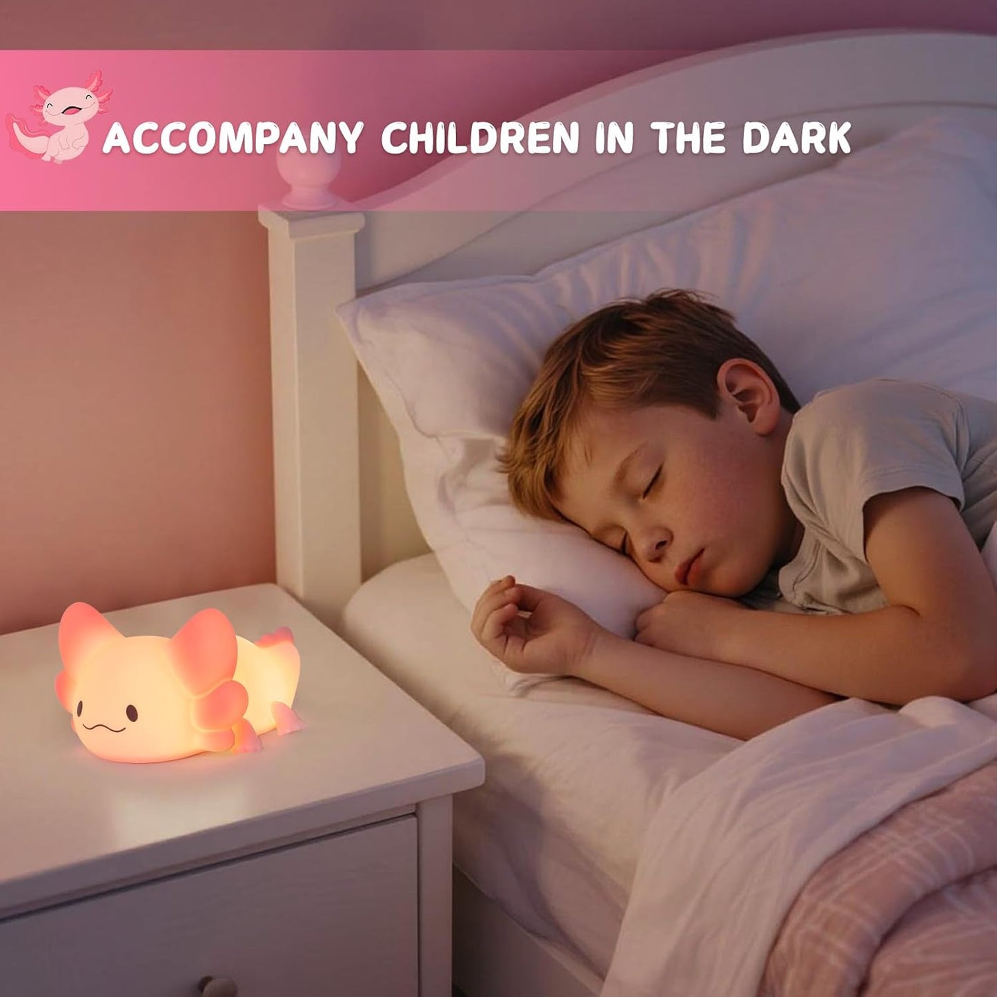 LOVERUIS Cute Night Light for Kids Axolotl Night-Light Baby Girl Squishy NightLight 1/3 Hour Timer Kitty Light Dimmable Nursery Lamp Colorful Nightlight Gift for Kid Toddler Kawaii Bedroom