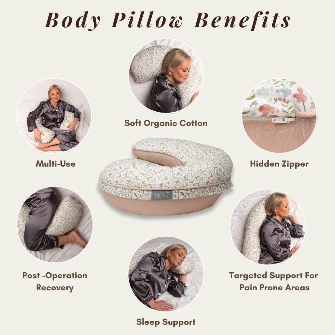 BellaMoon C Shaped Pregnancy Pillow for Sleeping (55 Inch) Maternity Body Pillow with Cooling Cover Soft Support for Women, Back, Legs, Belly C Pillow for Side Sleeping & Full Body pillows for adults