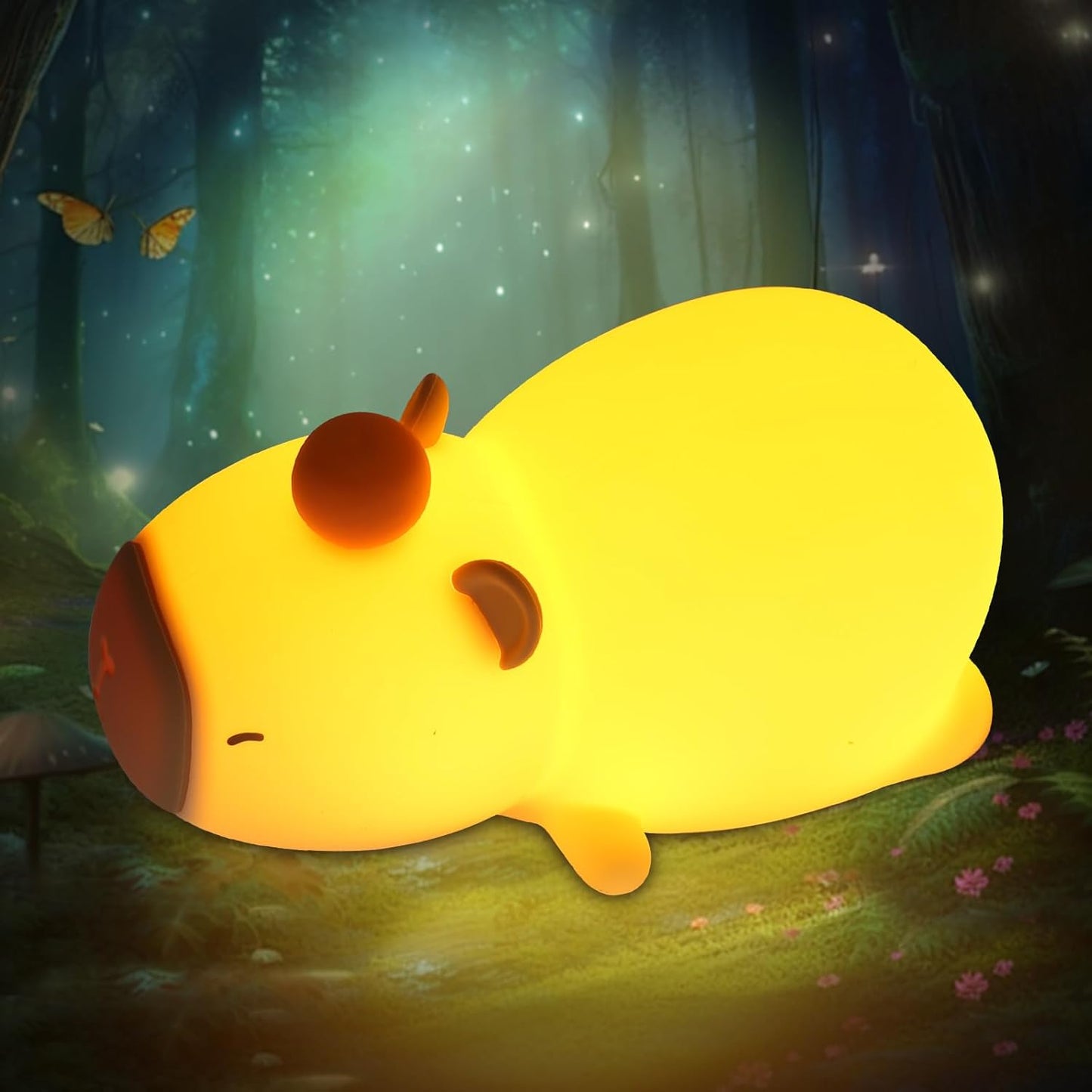 Night Light for Kids, 7 Color Changing BPA-Free Silicone Lamp with Touch Control, Eye Protection, Rechargeable Battery, Soft & Safe Nursery Lamp for Boys & Girls (Sleeping Capybara)