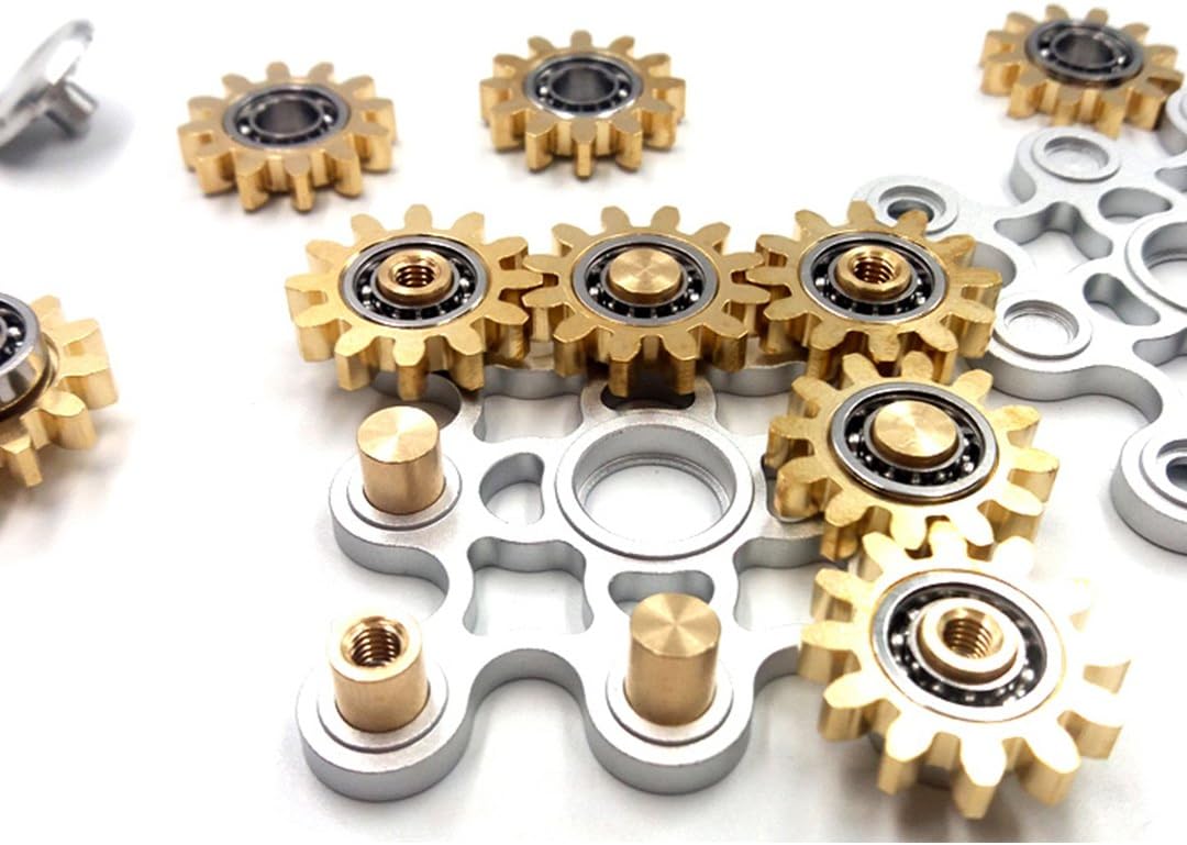 Pure Brass Fidget Spinner Gears Linkage Fidget Gyro Toy Metal DIY Hand Spinner Spins Long Time EDC Focus Meditation Break Bad Habits ADHD with Multiple Premium Bearings (9 Gears White)