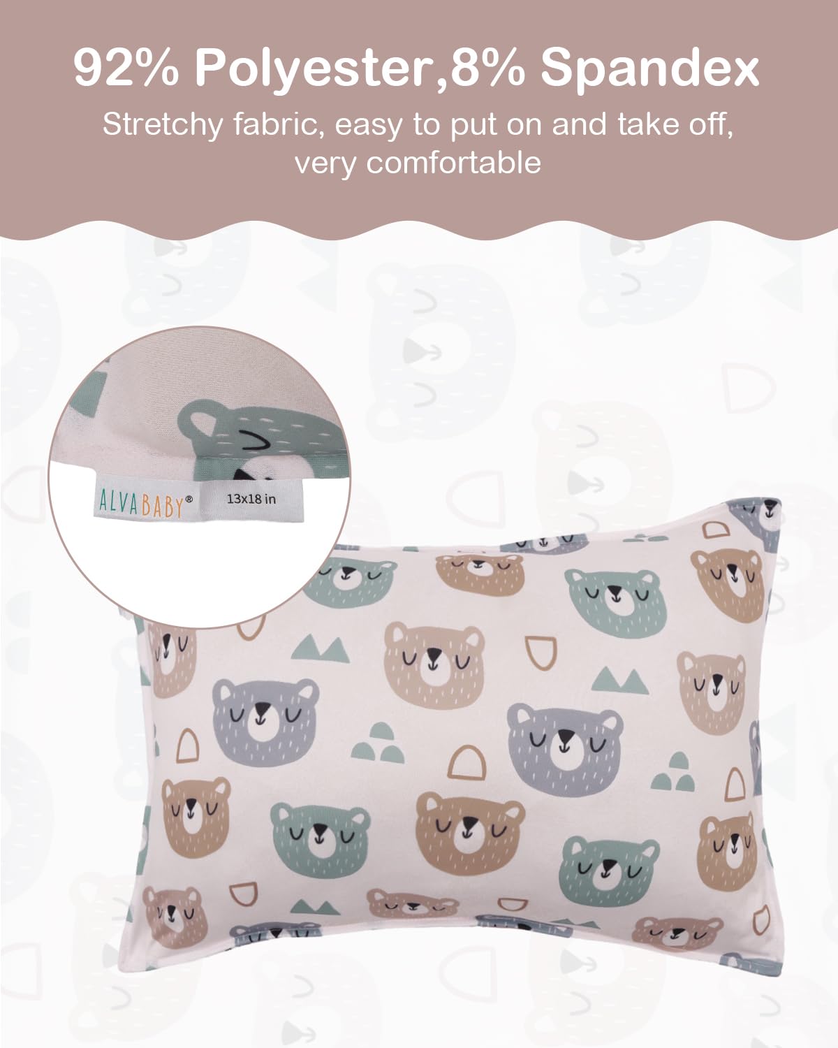 ALVABABY Toddler Pillowcases Stretchy Soft Kids Pillow Cover 2 Pack Fit 13"x 18" or 12"x16" Envelope for Girl Boy Sleepy Travel 2TPE26A