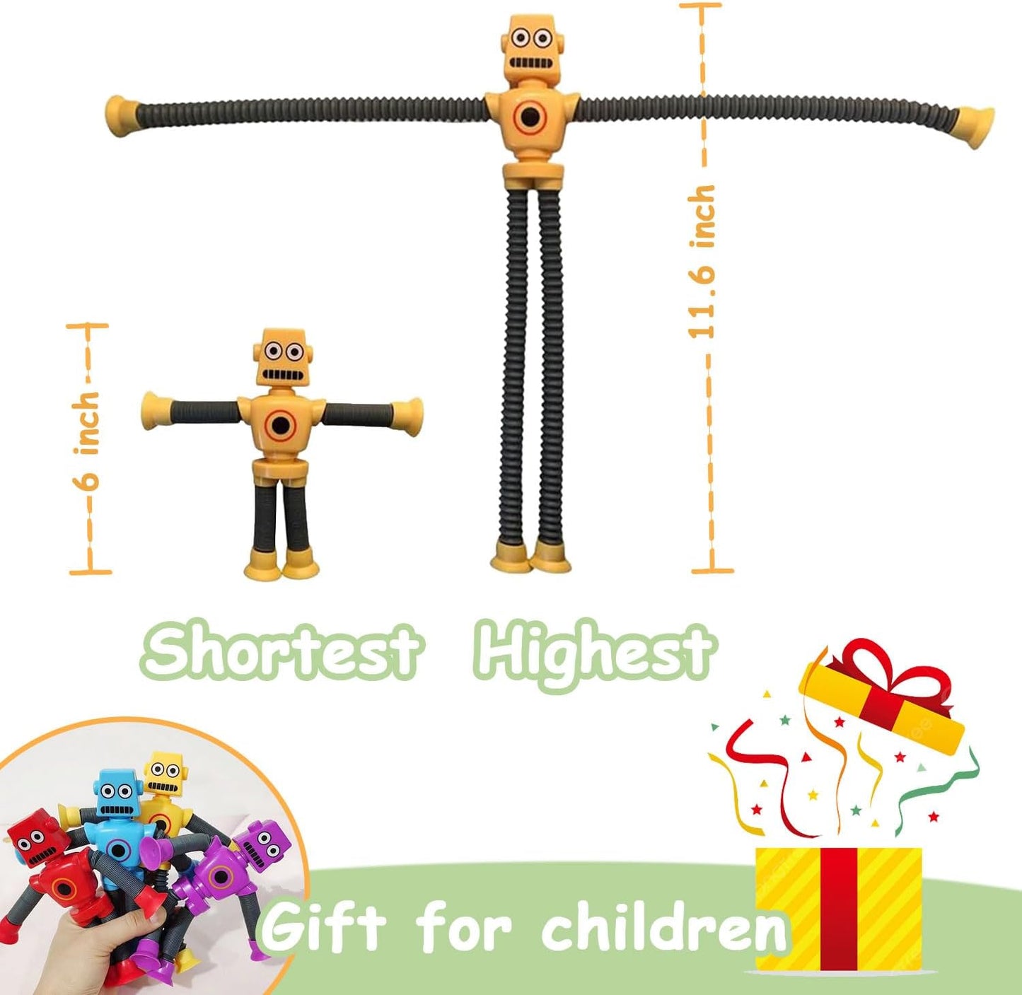 Pop Tubes Robot Fidget Toys 12 Packs Telescopic Suction Cup Stretchy Robots Toys Autism Sensory Shape Changing Toys for Toddlers Kids Party Favors Summer Toys Boys Girls (12 Packs)