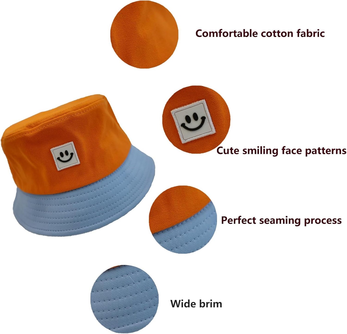 Kids Sun Hat Smile Face Bucket Hat for Girls Boys Summer Sun Protection Cotton Unisex Beach Cap