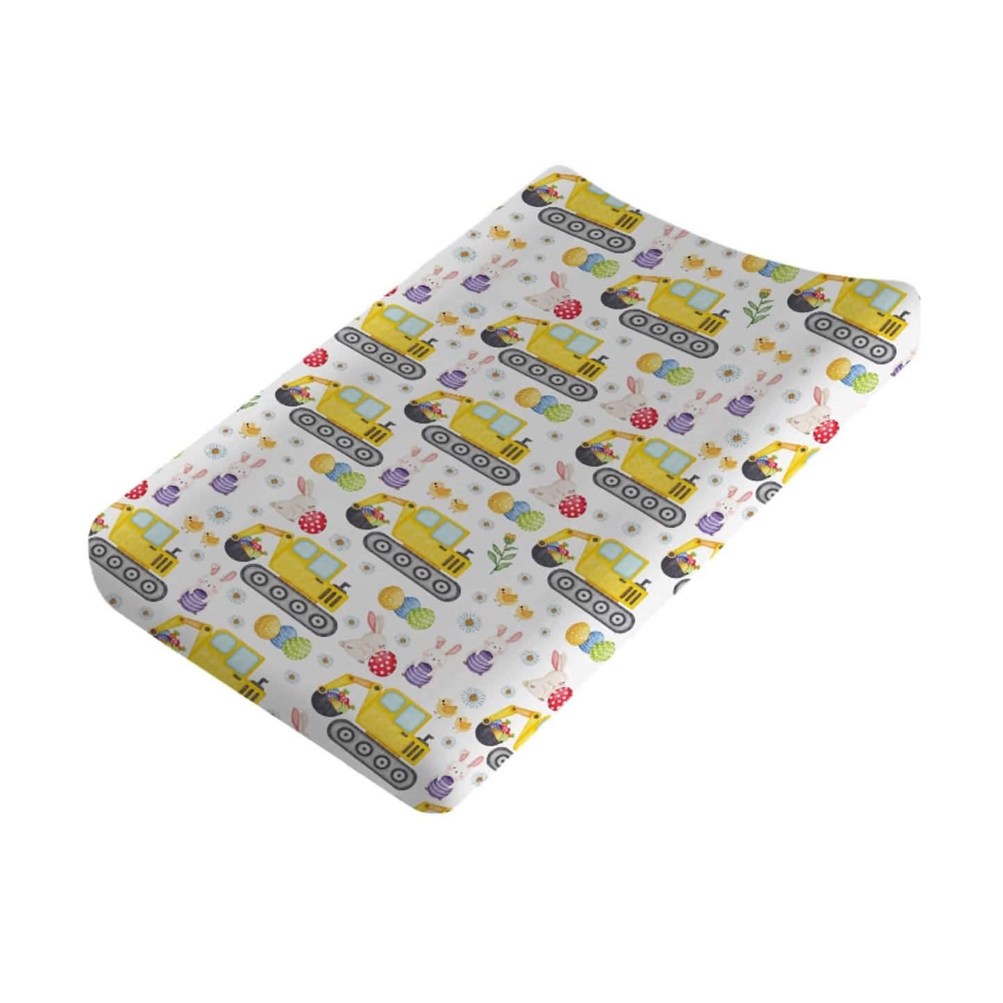 Easter Construction Trucks Changing Pad Cover Colorful Bunny Eggs Chicks Spring Floral Unisex Diaper Change Table Sheets for Boy Girl Soft Breathable Stretch Fitted Changing Pad Table Mats 32''x16''