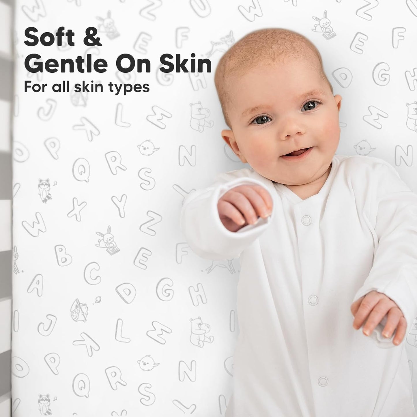 KeaBabies 2-Pack Organic Crib Sheets for Boys, Girls - 52x28 Fitted Crib Mattress Sheet Neutral, Breathable Jersey Cotton Cover for Baby Bed, Toddler Mattress, Soft & Cute Prints (ABC Land Rose)