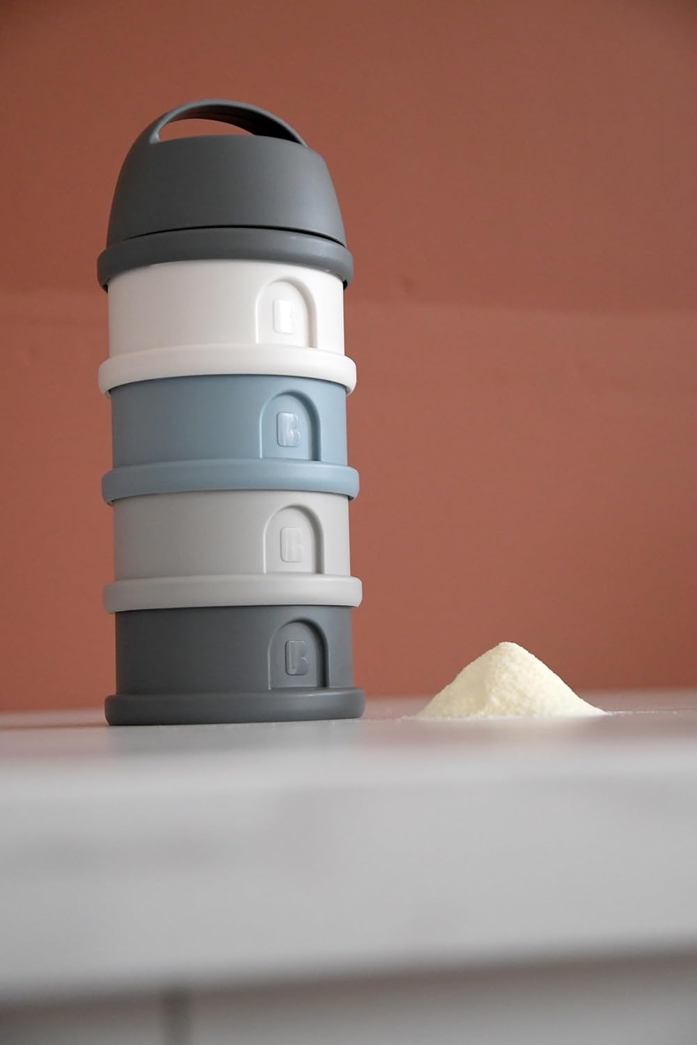 BEABA Formula and Snack Container, Baby Formula Dispenser, Toddler Baby Snack Storage Container, Holds up to 11 Doses of Milk Powder Per Compartment, Made in France, Rain