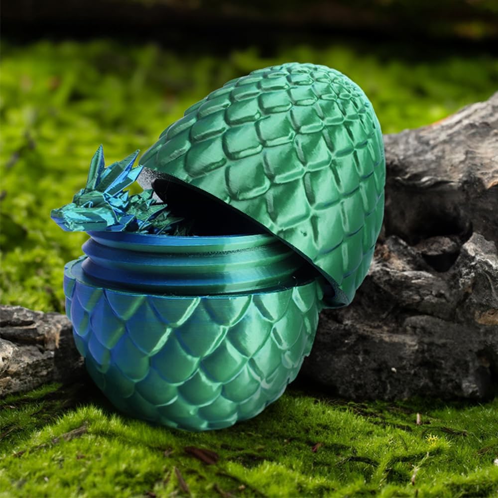 Tfork 3D Printed Dragon Eggs with Dragon Inside Crystal Articulated Fidget Dragon Easter Egg Toy Adults Funny Gift Laser Green