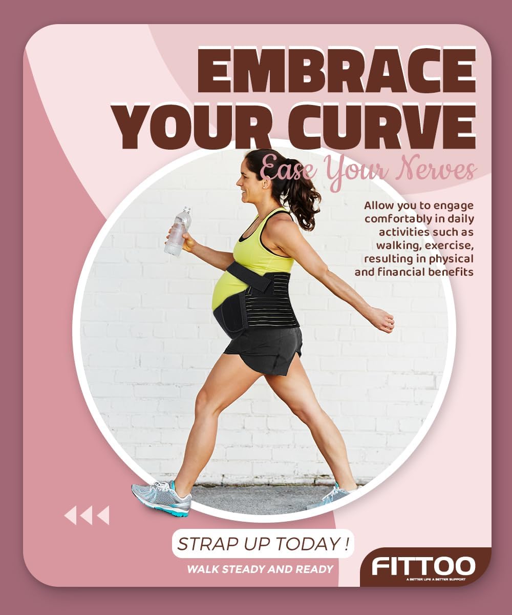 FITTOO Maternity Belt Back Support Belly Band Pregnancy Belt Support Brace Abdominal Binder Waist Support Beige L