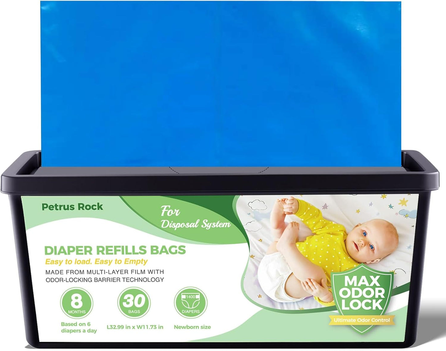 Diaper Pail Refill Bags | Compatible with Genie Easy Roll Refill Signature & Platinum Pails | 30 bags Per Refill | Extra Thick | 7-Layer Odor-Barrier Technology | Lavender Scented