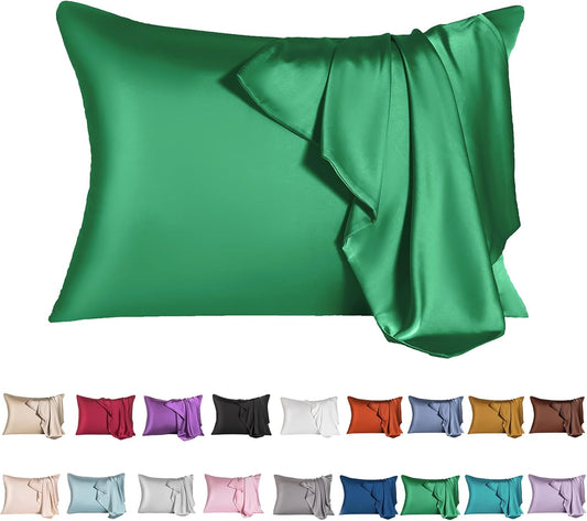 Mulberry Silk Pillowcase for Hair and Skin,King Size Cooling Silk Pillow Case with Hidden Zipper,Allergen Proof Dual Sides Soft Breathable Smooth Silk Pillow Cover for Women(King,Green)