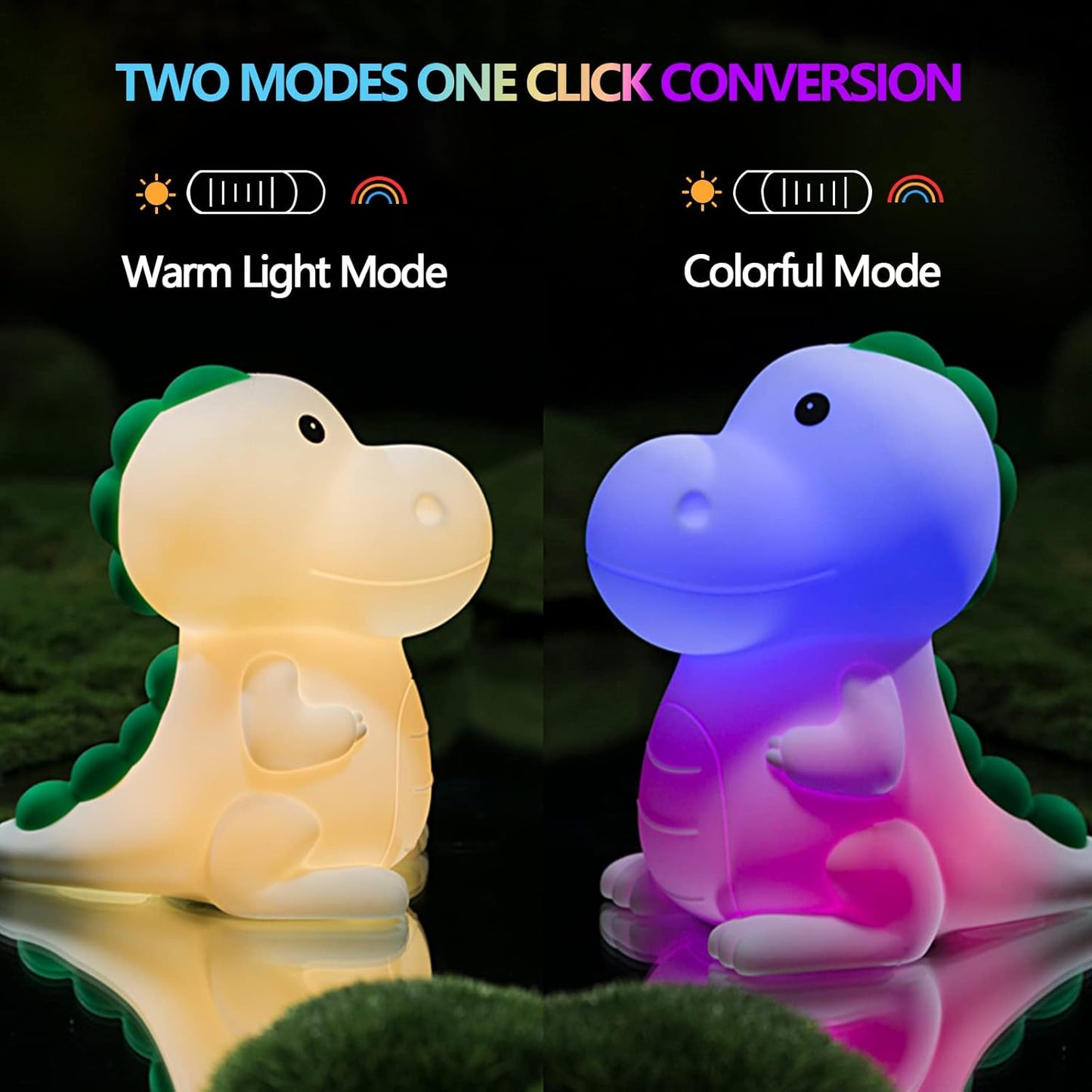 QANYI Dinosaur Night Light for Kids, Cute Color Changing Dinosaur Room Decor Lamp for Boys, Silicone Nursery Baby Night Light for Toddler's Room, Cute Dinosaur Gifts for Kids Boy