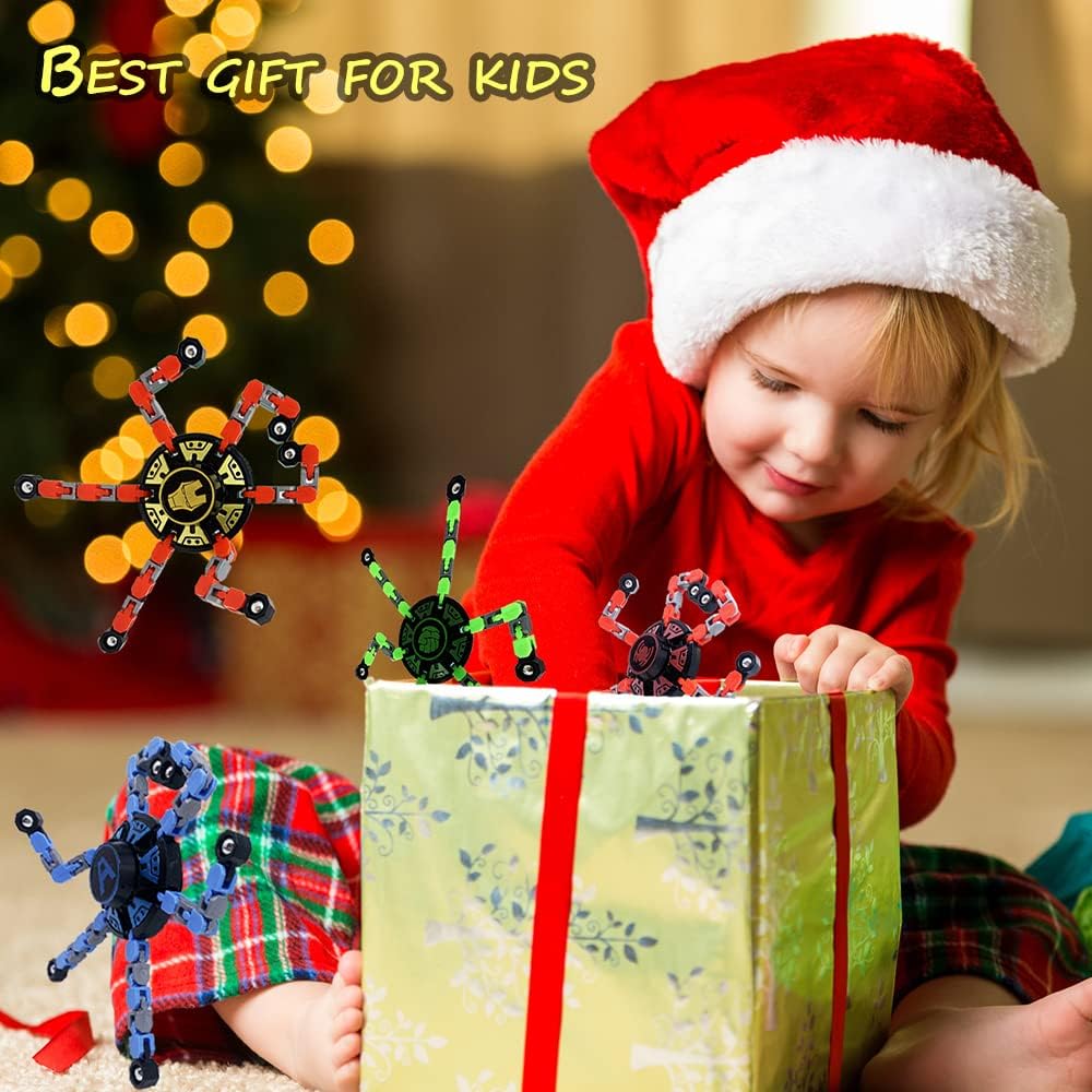 4Pack Fingertip Gyro Fingertip Mechanical Top DIY Deformation Robot Metal Transformable Gyro Spinners Finger Chain Robot Toy Changeable Face Fidget Spinners Octopus ADD ADHD Astium for Kids Adults