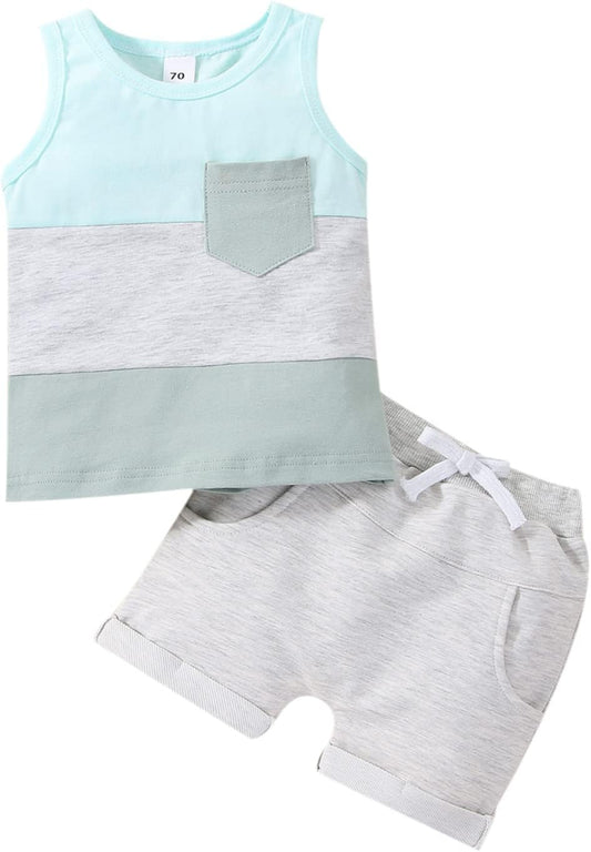 Kupretty Baby Boy Summer Clothes Sleeveless Tank Tops Vest T-Shirt + Casual Shorts Toddler Outfits Set