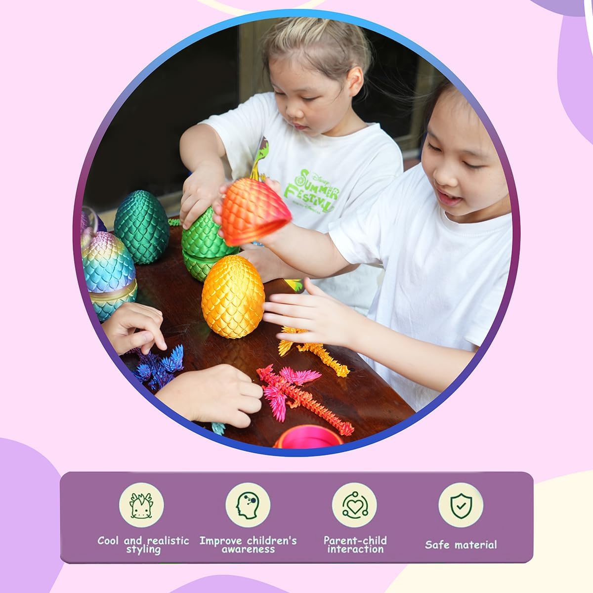 7" 3D Printed Dragon with Wings in Egg, Easter Basket Stuffers, Crystal Dragon Surprise in Eggs, Articulated Dragon, Dragon Fidget Toy, Home Office Decor Executive Desk Toy (Random Rainbow Color)