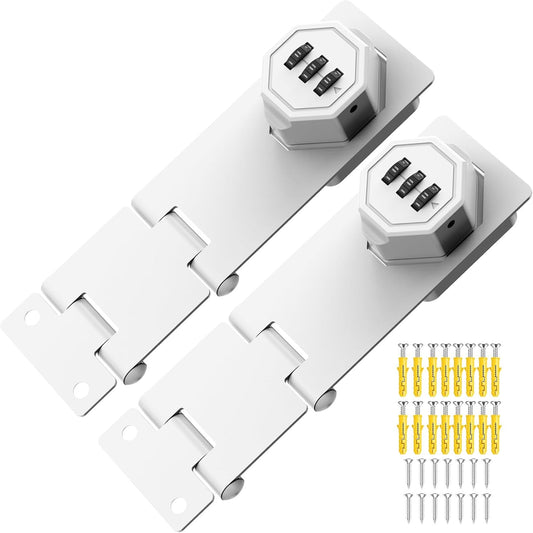 90 Degree Cabinet Locks with Combination, Mechanical Folding Door Latch, Keyless Password Rotary Hasp Latch Lock for Office File Cabinet, Drawers, Locker, Small Door, Cupboard (2, White)