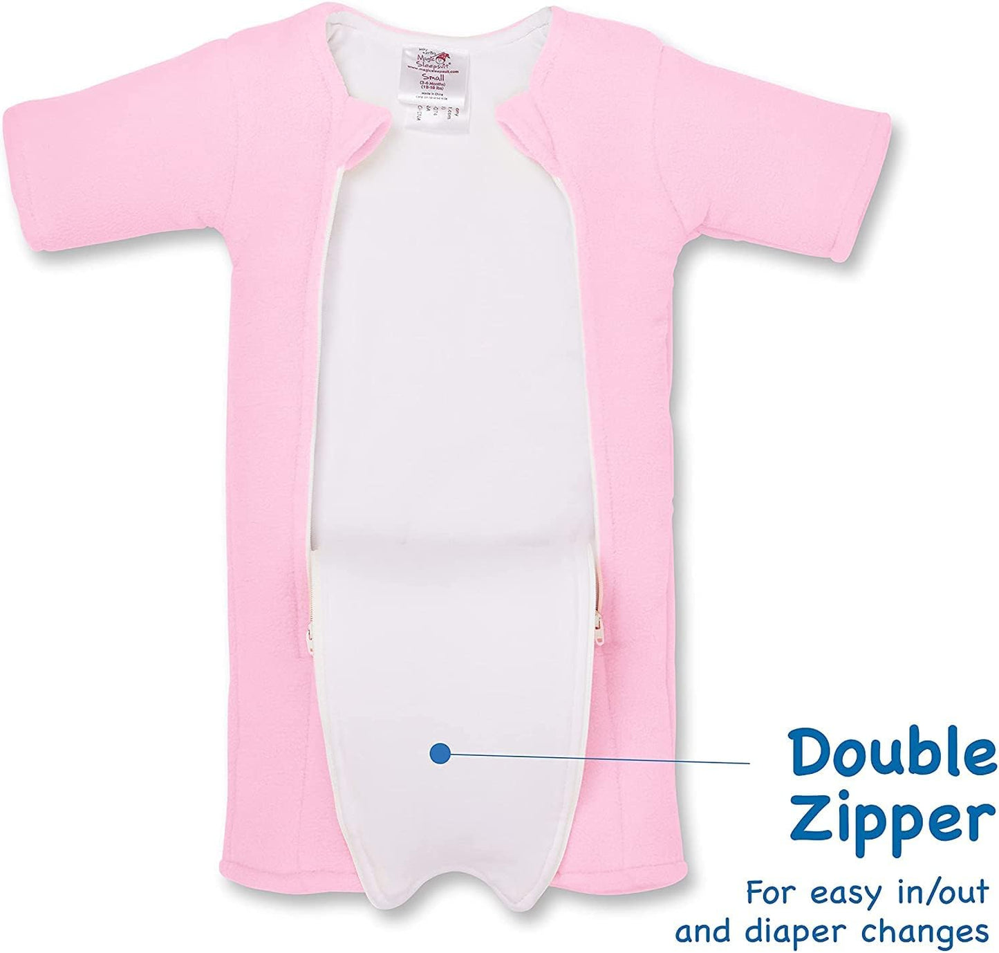 Magic Sleepsuit Baby Merlin's Microfleece Baby Swaddle Transition Product - Soft and Cozy Design, Double Zipper for Easy Diaper Changes, Promotes Safe Sleep 3-6 Months - Pink - Small 12-18lbs