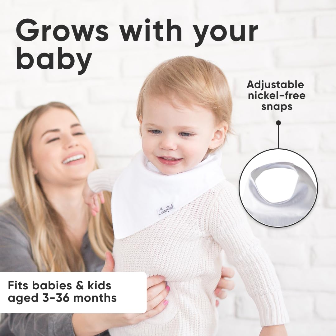 Copper Pearl 4 Pack Soft Cotton Baby Bibs for Drooling and Teething, Absorbent Drool Bibs for Baby Girl and Boy, Adjustable to Fit Newborns to Toddlers (White Basics)