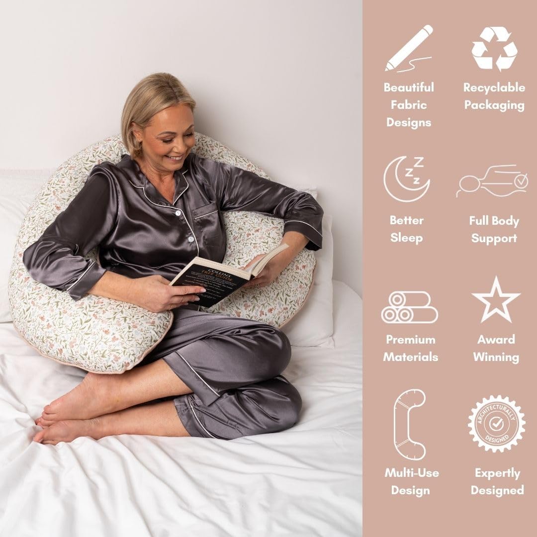 BellaMoon C Shaped Pregnancy Pillow for Sleeping (55 Inch) Maternity Body Pillow with Cooling Cover Soft Support for Women, Back, Legs, Belly C Pillow for Side Sleeping & Full Body pillows for adults