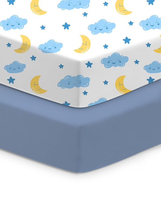 Baby Crib Sheets for Standard Crib Mattress, Soft and Breathable, Cloud+Blue Crib Sheet, Safe and Cozy, Fits 28''x52''x9'' Extra Deep Pocket