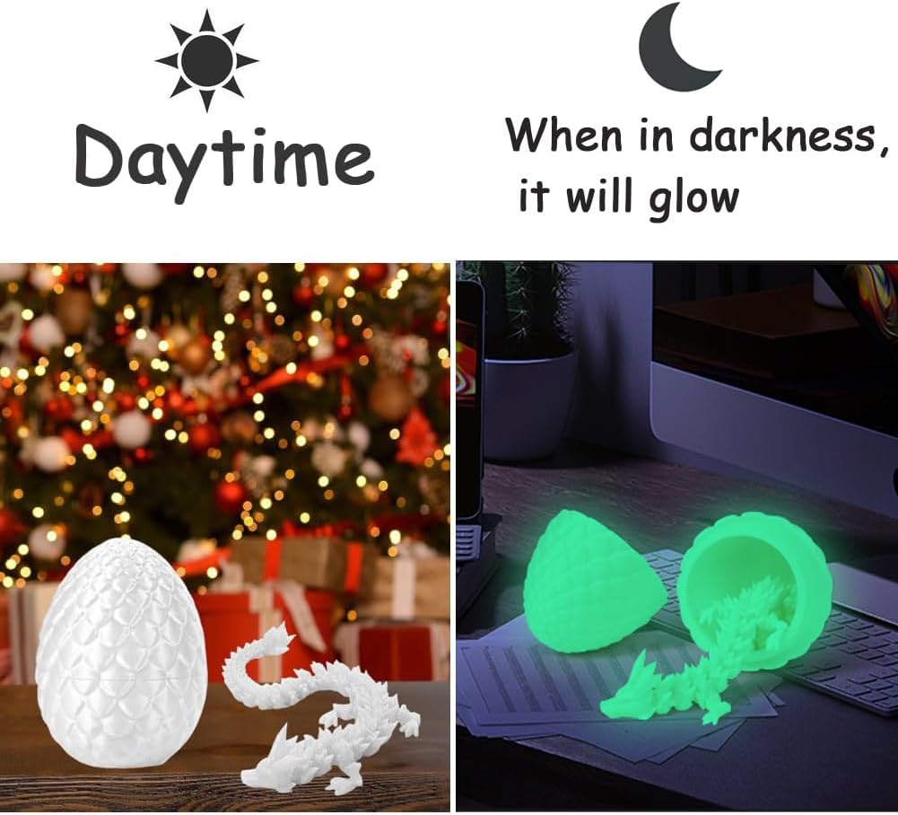 3D Printed Dragon Egg, Mystery Crystal Dragon Egg Fidget Toys Surprise, Articulated Crystal Dragon Eggs with Dragon Inside (Luminous Color)