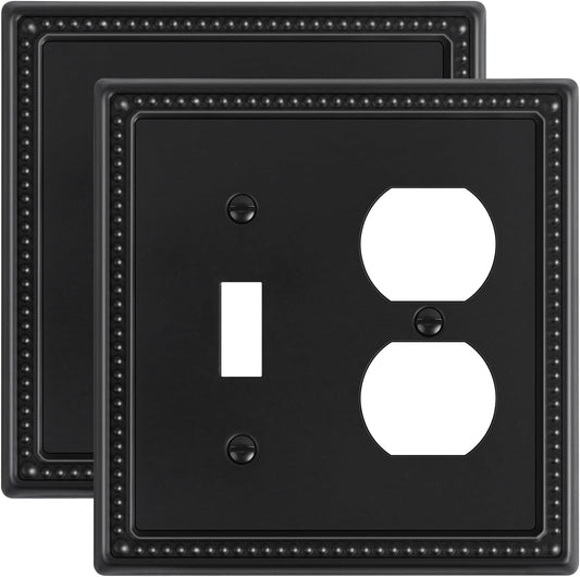2-Pack Combo Toggle/Duplex Light Switch Cover Plate, Black Metal Wall Outlet Cover Plate, Decorative Beaded Wall Socket Receptacle Cover for Electrical Outlets, Light Switch