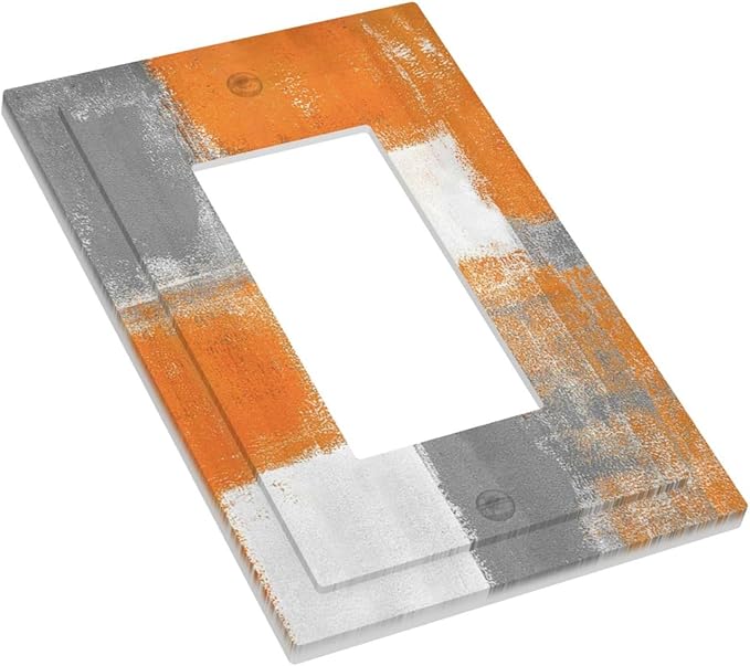 1 Gang Single GFCI/Decorator Rocker Outlet Light Switch Wall Plate Cover Rustic Burnt Gray Orange Grey Beige Geometric Abstract Art Oil Paint Grunge Decorative One Device Electrical Faceplate Dimmer