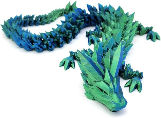 Crystal Dragon - Articulated Flexi Dragon - 3D Printed Gift (Teen, Blue/Green)