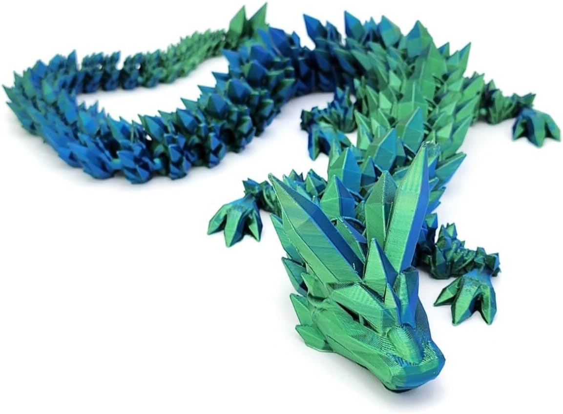 Crystal Dragon - Articulated Flexi Dragon - 3D Printed Gift (Adult, Blue/Green)