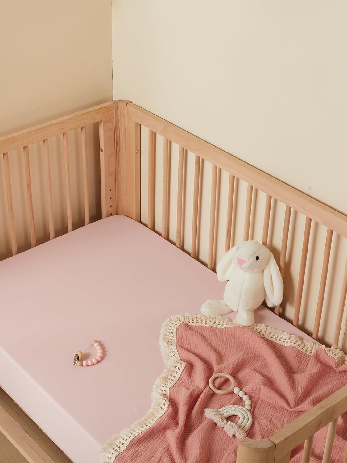 TILLYOU Baby Crib Sheets for Boys Girls, Super Soft Toddler Bed Sheets, 2 Pack Sheets for Standard Crib Mattress 28x52in, Light Purple and Light Pink