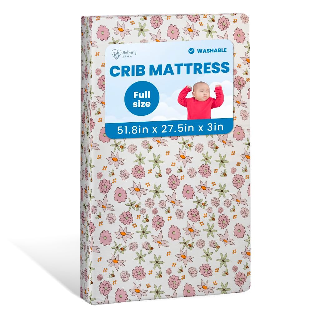 Breathable Crib Mattress, Washable High Rebound Foam for Baby Cribs, Fits Standard Toddler Beds, Full Size (51.8" L x 27.5" W x 3" H), Flower Design