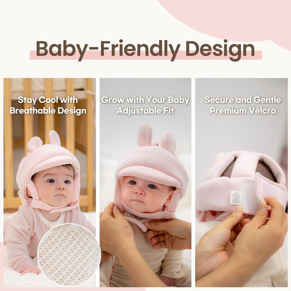 Baby Head Protector- Baby Helmet Cotton, Adjustable & Ultra-Lightweight Head Protector for Crawling & Walking Infants, Toddlers (Bunny(Pink))