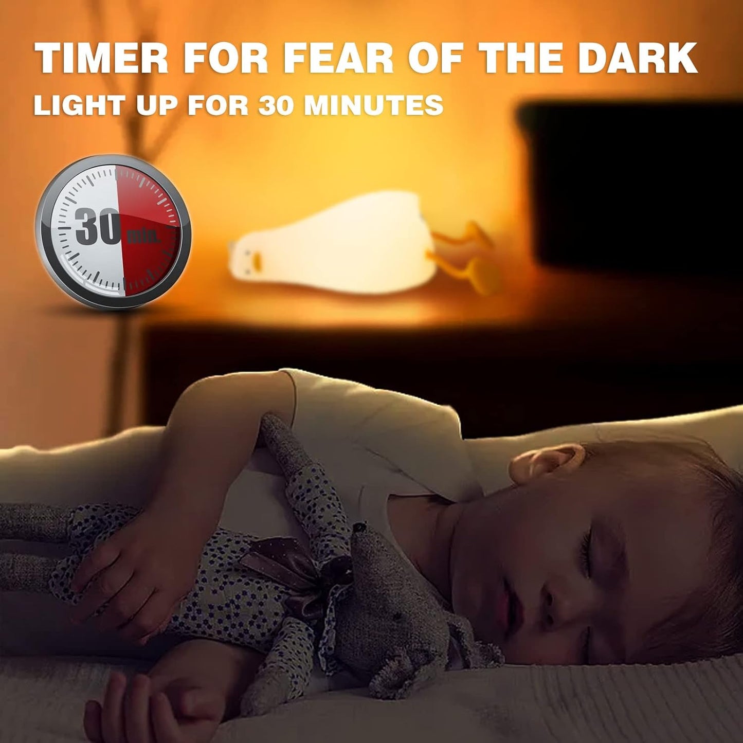 Kids Night Light, Lying Flat Duck Cute Night Light for Kids, Premium Silicone Nursery Nightlight, Touch Control, Type-C Rechargeable, Duck Lamp
