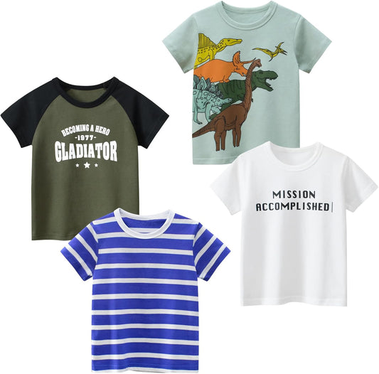 Boys' 4-Pack Excavator Short Sleeve Crewneck T-Shirts Top Tee Size 2-7 Years Toddler Boys' Value Pack Cotton T-Shirt