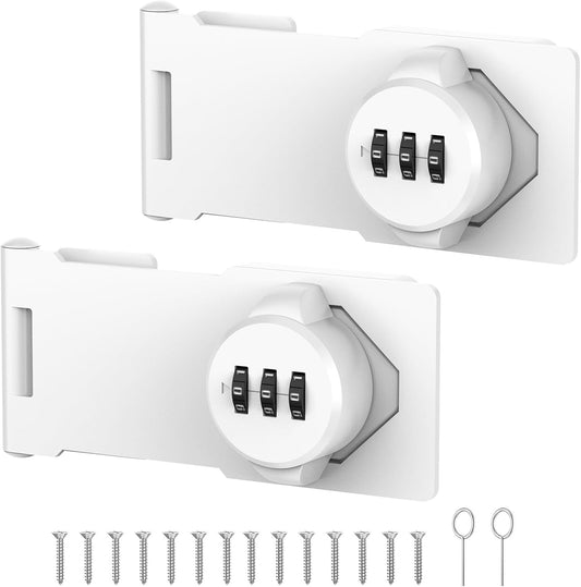 Mechanical Password Rotary Hasp Locks, Cabinet Locks with Combination, Door Security Gate Locks for Small Doors, Cabinets, Barn Door, Bathroom, Outdoor, Closet, Fence (2 Packs White)