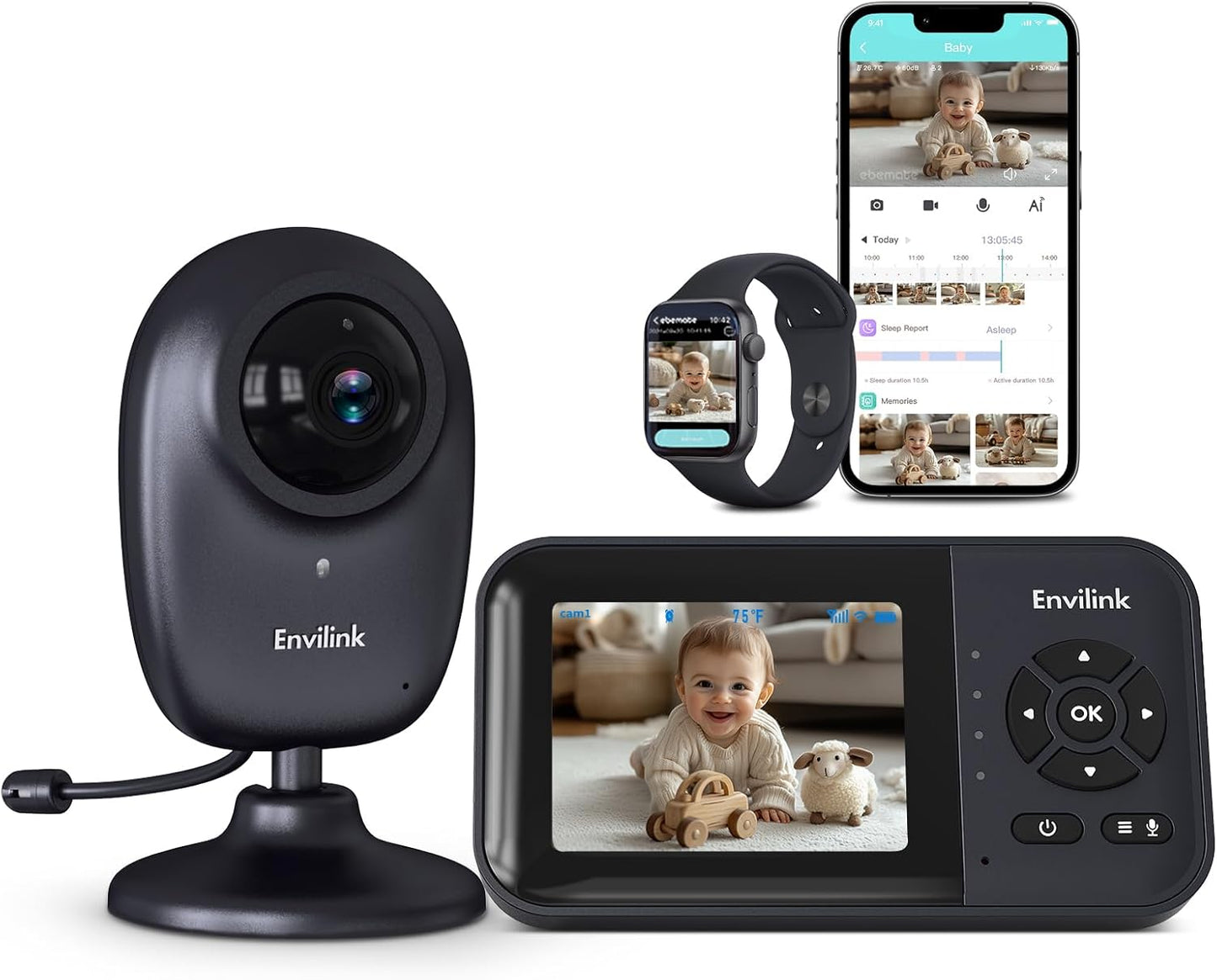 Smart Video Baby Monitor,2.8inch Display,1080p Camera,1500ft Long Range,WiFi On/Off Switch,Night Vision,Feeding Clock,Temperature Detection,2-Way Talk,Free Smart Phone App