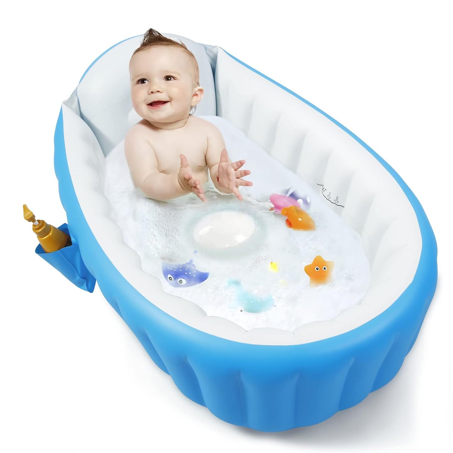 PandaEar Baby Inflatable Bathtub, Portable Travel Baby Infant Bath Tub Toddler Bathtub with Air Pump, Foldable Non-Slip Shower Basin Mini Air Swimming Pool for Newborn (Blue)