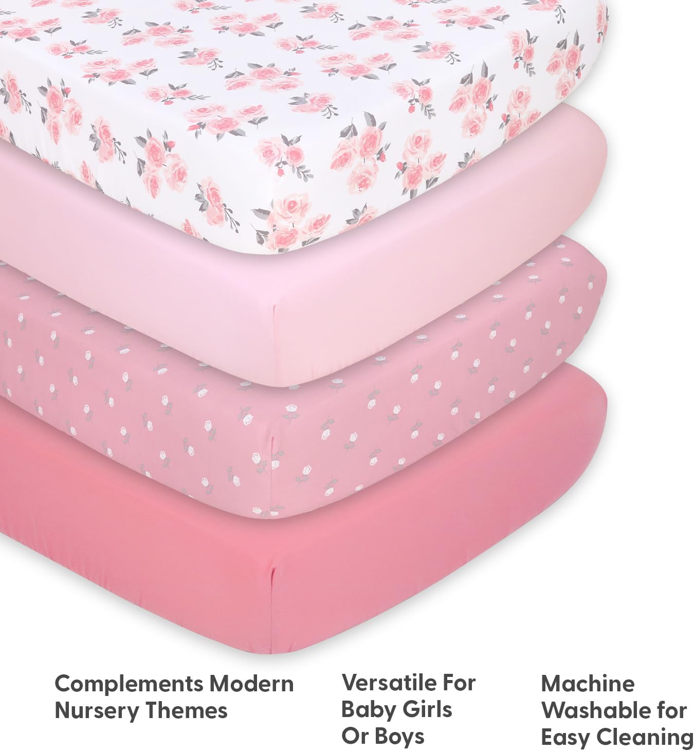 The Peanutshell 4-Pack Fitted Crib Sheet Set - Super Soft & Breathable Baby Girl Crib Sheets, Nursery Decor, Fit for Standard Mattress Cover- Floral