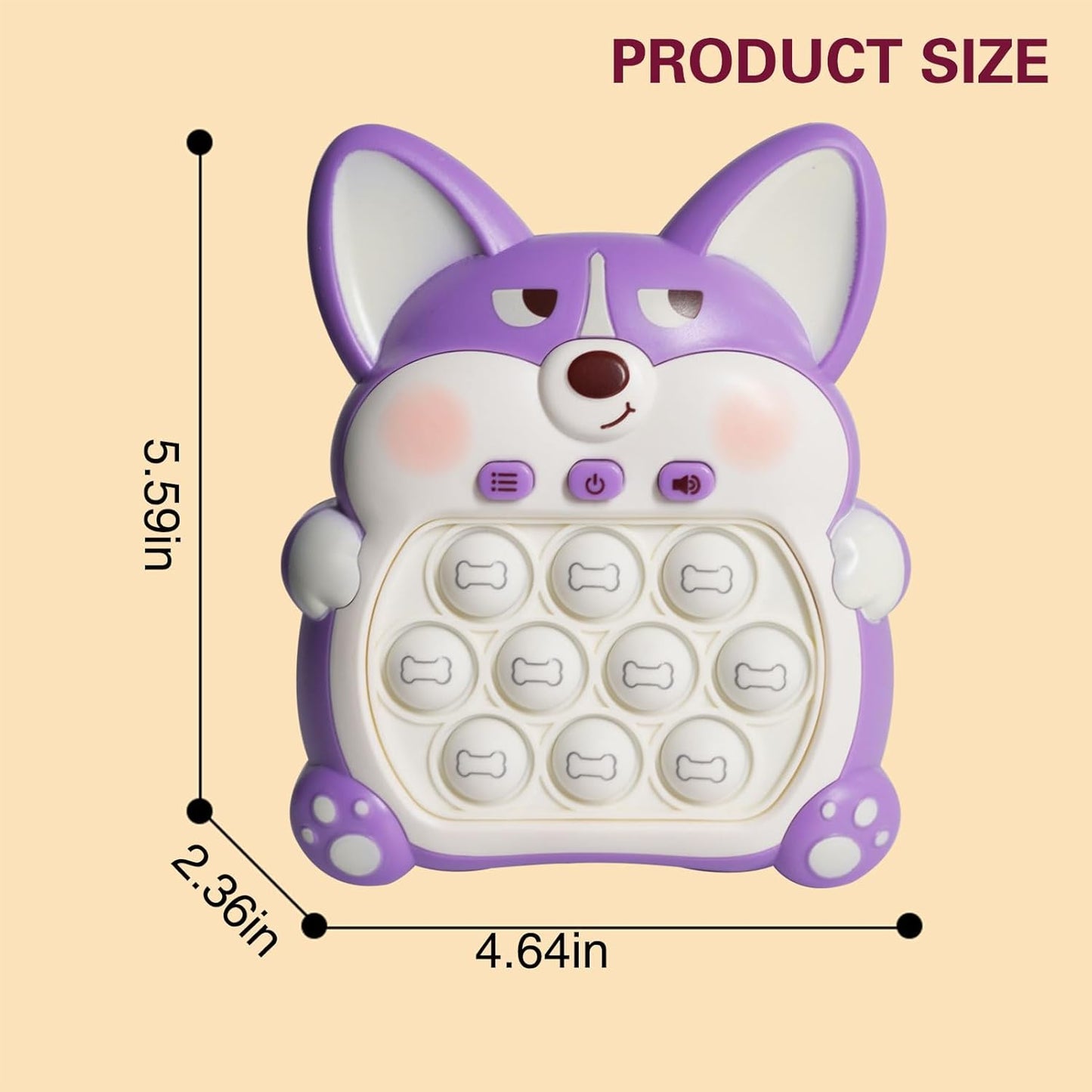 Light Up Pop Fidget Sensory Toys Handheld Game,Push Bubble Pop Puzzle Game Machine,Stress Relief Gifts for Kids Adults(Corgi Purple)