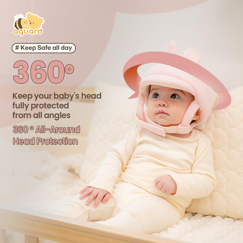 Baby Head Protector- Baby Helmet Cotton, Adjustable & Ultra-Lightweight Head Protector for Crawling & Walking Infants, Toddlers (Bunny(Pink))