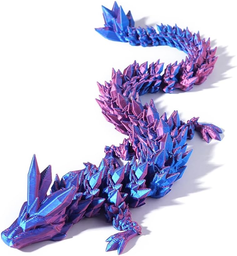 12" 3D Printed Dragon, Articulated Dragon, Crystal Dragon, Dragon Fidget Toy, Home Office Decor Executive Desk Toy (Purple)
