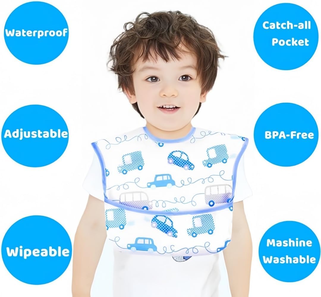 Baby bibs Waterproof Toddler bib - Feeding bib with Pocket for Infant Boy Girl Washable 6-36M